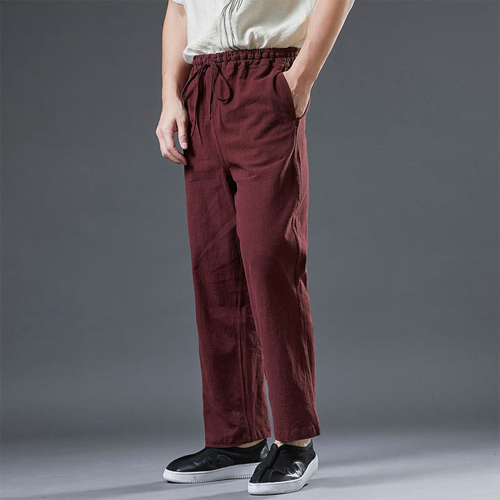 Buddha Stones Casual Plain Color Drawstring Linen Men's Pants With Pockets - Maroon - US/UK/AU38，EU48 (XL) - image 14
