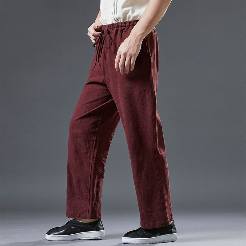 Buddha Stones Casual Plain Color Drawstring Linen Men's Pants With Pockets - image 15