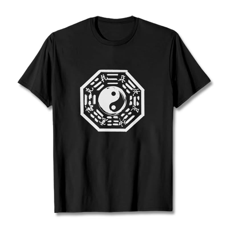 Buddha Stones Ba Gua Pattern Cotton Tee T-shirt - Black - 2XL - image 1