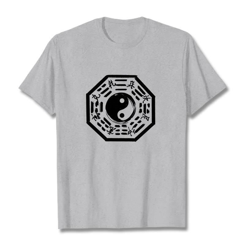 Buddha Stones Ba Gua Pattern Cotton Tee T-shirt - LightGrey - 2XL - image 11