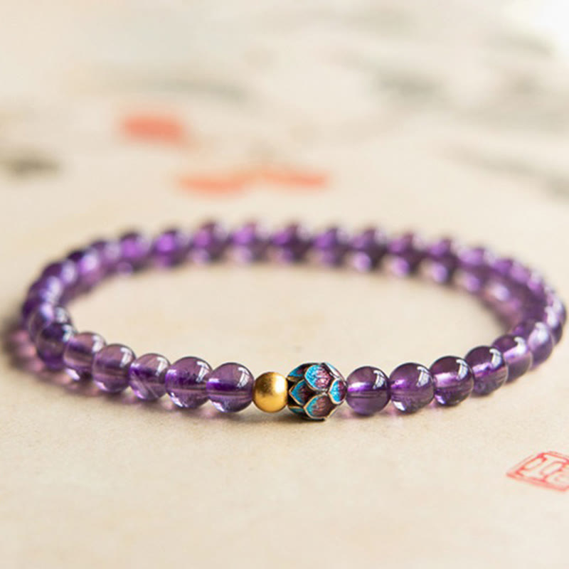 Buddha Stones Natural Amethyst Lotus Spiritual Awareness Bracelet