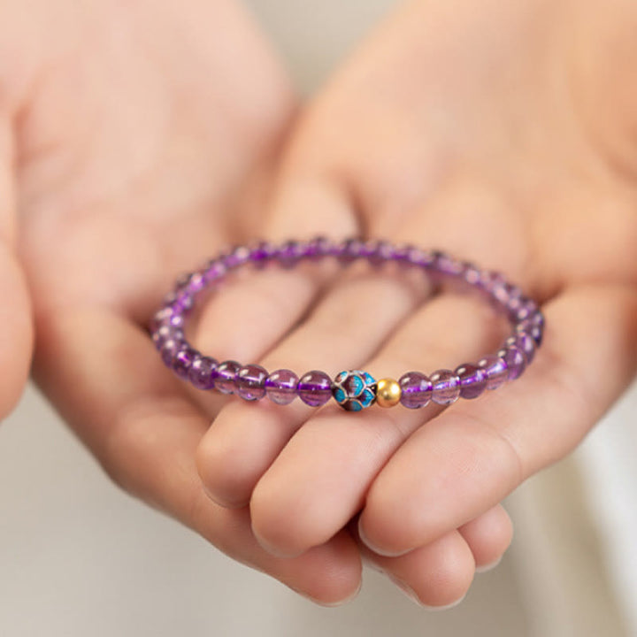 Buddha Stones Natural Amethyst Lotus Spiritual Awareness Bracelet