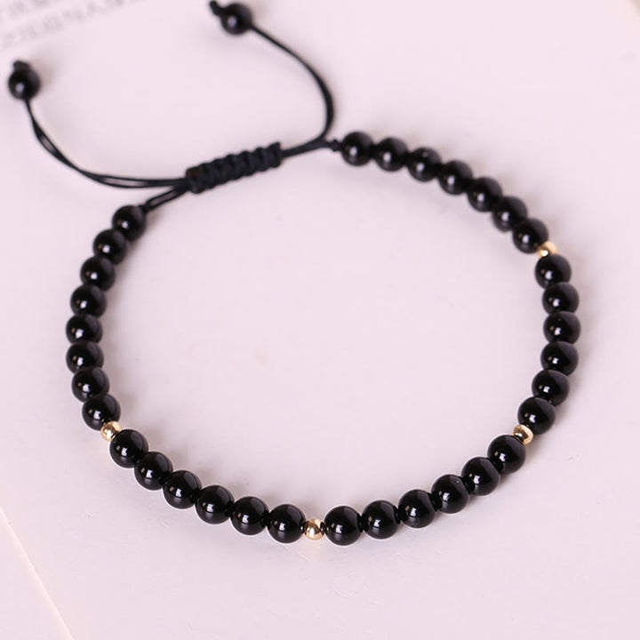 Buddha Stones Small Black Obsidian Beads Fulfillment Rope Bracelet