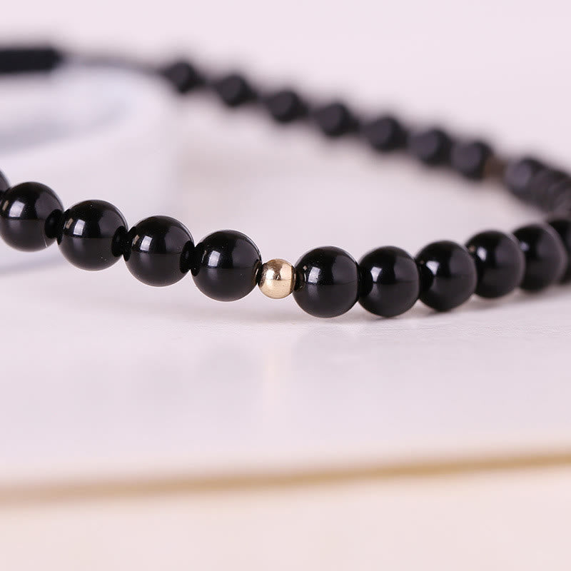 Buddha Stones Small Black Obsidian Beads Fulfillment Rope Bracelet