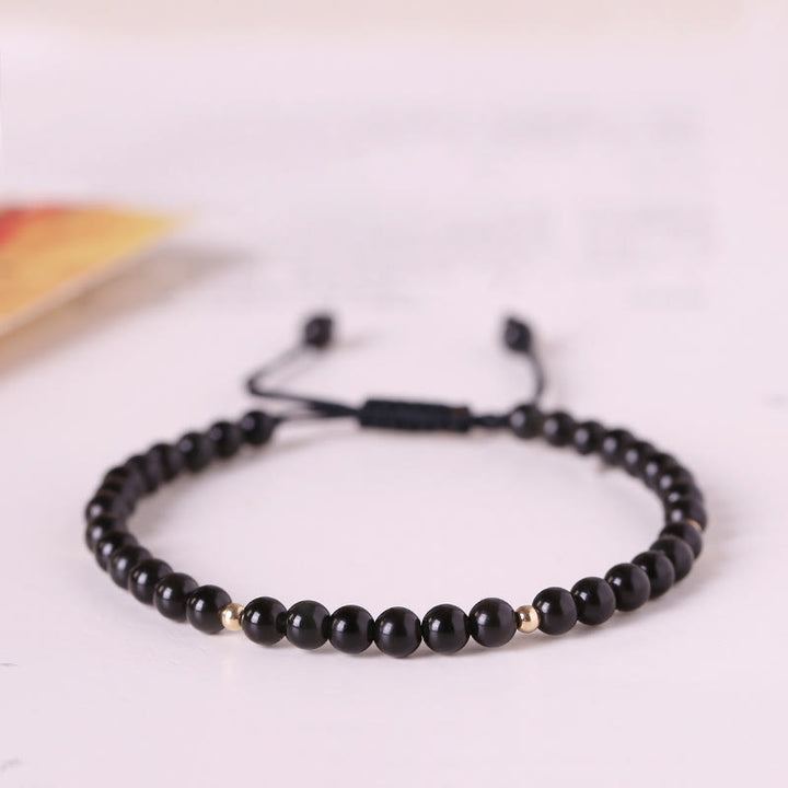 Buddha Stones Small Black Obsidian Beads Fulfillment Rope Bracelet