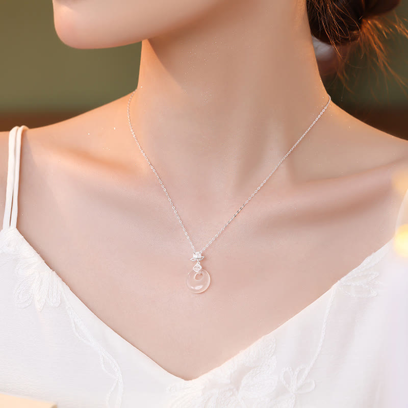 Buddha Stones Chalcedony 925 Sterling Silver Lotus Flower Fu Character Peace Buckle Positive Necklace Pendant - image 3