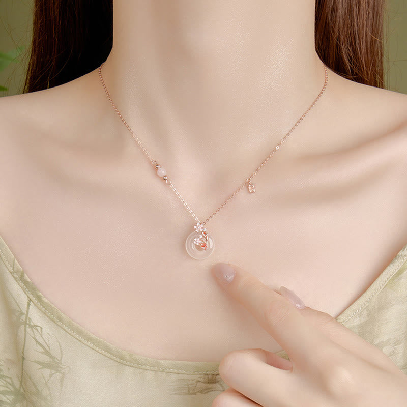 Buddha Stones Chalcedony Pink Crystal 925 Sterling Silver Flowers Koi Fish Peace Buckle Positive Necklace Pendant - image 3