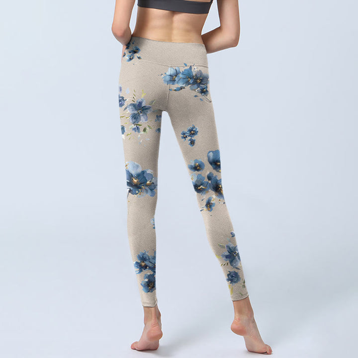 Buddha Stones Dark Blue Flower Gym Leggings Women's Yoga Pants - image 7