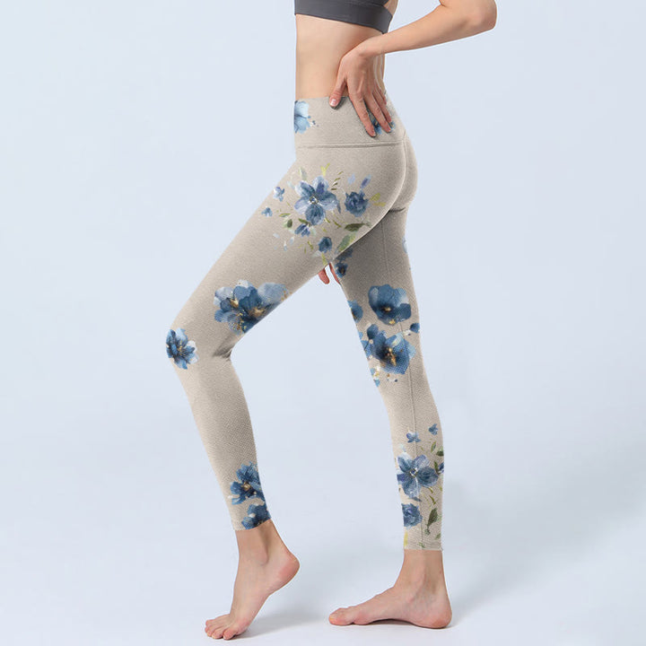 Buddha Stones Dark Blue Flower Gym Leggings Women's Yoga Pants