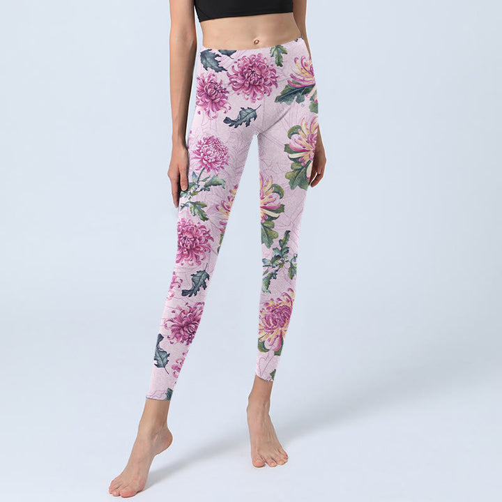 Buddha Stones Pink Chrysanthemum  Gym Leggings Women's Yoga Pants - image 6