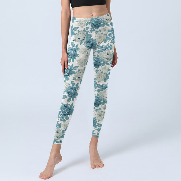Buddha Stones Green White Flower Gym Leggings Women's Yoga Pants - image 6