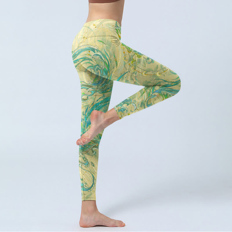 Buddha Stones Blue-green Phoenix Gym Leggings Women's Yoga Pants