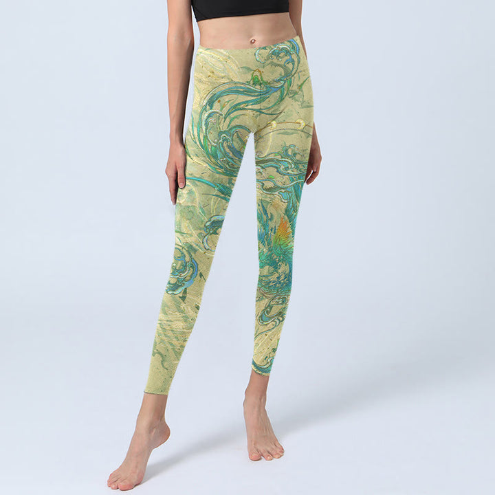 Buddha Stones Blue-green Phoenix Gym Leggings Women's Yoga Pants