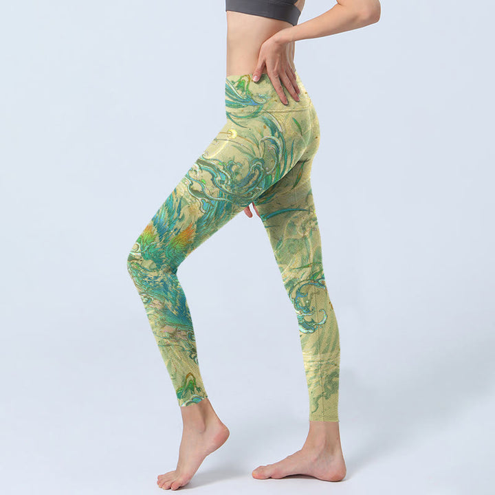 Buddha Stones Blue-green Phoenix Gym Leggings Women's Yoga Pants - image 3