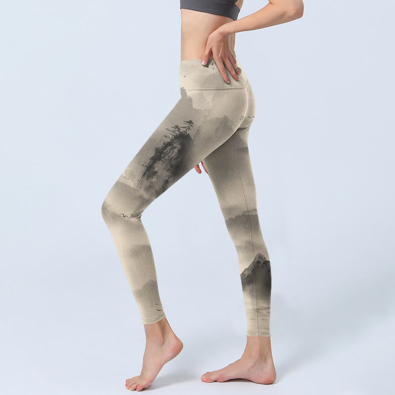 Buddha Stones Mountains Shrouded In Mist Wild Goose Gym Leggings Women's Yoga Pants