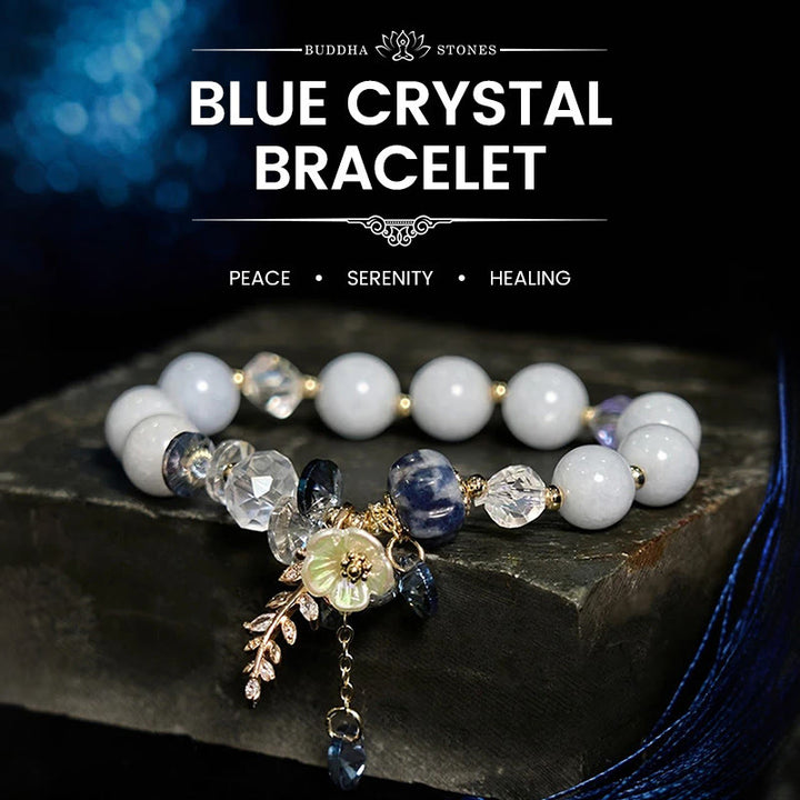 Buddha Stones "Sending You Peace and Grace" Blue Crystal Flower Bracelet Includes Gift Message Card - image 1