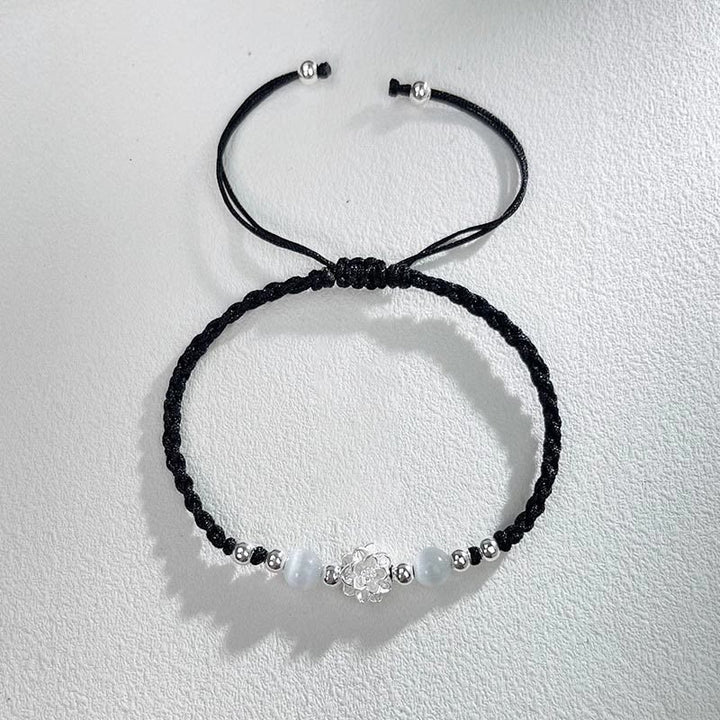 Buddha Stones 999 Sterling Silver Lotus Design Cat's Eye Bead Protection String Bracelet - image 4