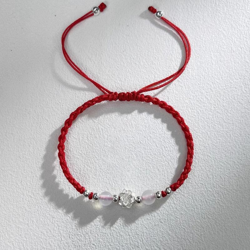 Buddha Stones 999 Sterling Silver Lotus Design Cat's Eye Bead Protection String Bracelet - Lotus Red(Wrist Circumference 15-18cm) - image 9