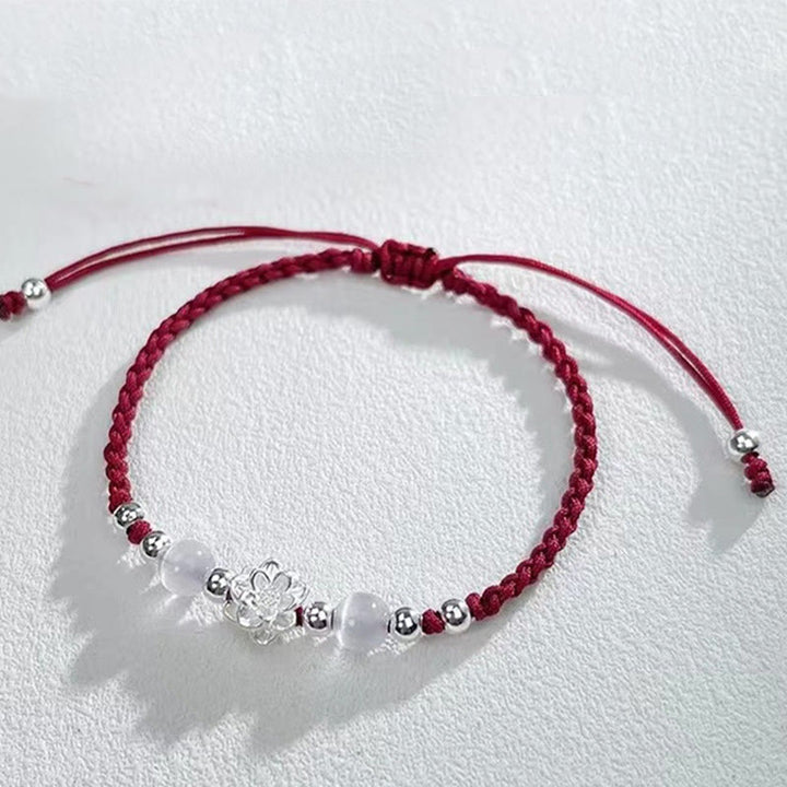 Buddha Stones 999 Sterling Silver Lotus Design Cat's Eye Bead Protection String Bracelet - image 12