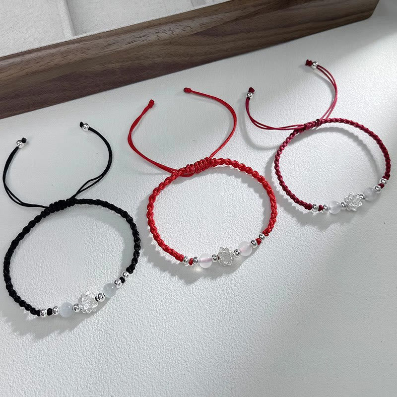 Buddha Stones 999 Sterling Silver Lotus Design Cat's Eye Bead Protection String Bracelet - image 2