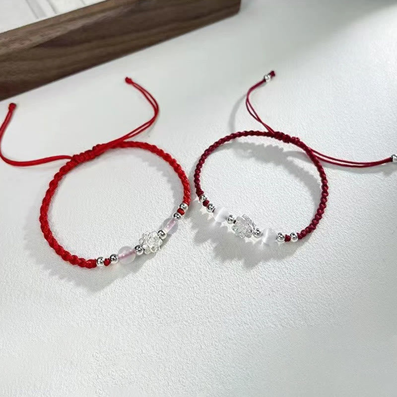 Buddha Stones 999 Sterling Silver Lotus Design Cat's Eye Bead Protection String Bracelet - image 3