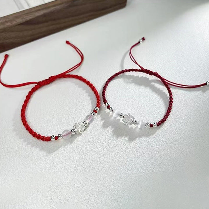 Buddha Stones 999 Sterling Silver Lotus Design Cat's Eye Bead Protection String Bracelet - image 3