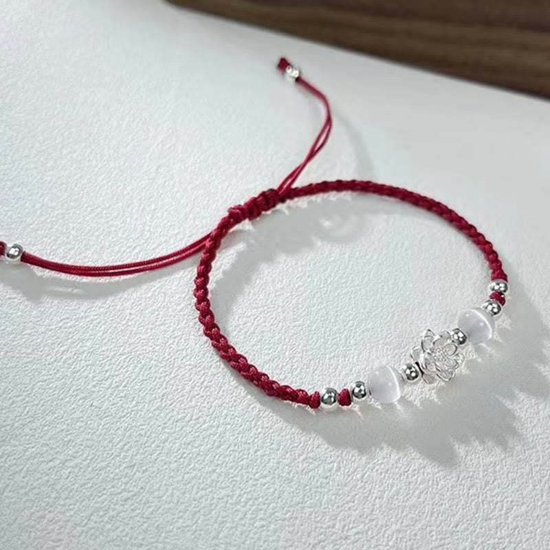 Buddha Stones 999 Sterling Silver Lotus Design Cat's Eye Bead Protection String Bracelet - image 11