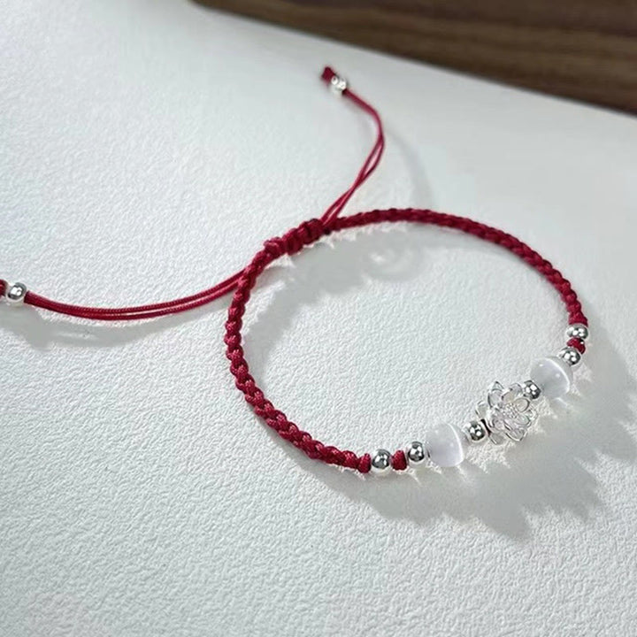 Buddha Stones 999 Sterling Silver Lotus Design Cat's Eye Bead Protection String Bracelet - image 11