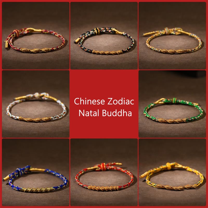 Buddha Stones Handmade Chinese Zodiac Natal Buddha Luck Strength Braided Rope Bracelet