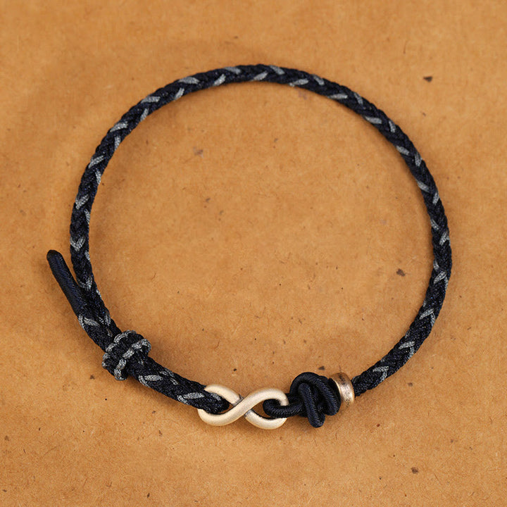 Buddha Stones Handmade 999 Sterling Silver Endless Knot Infinity Symbol Luck Rope Bracelet - Dark Blue - 19-23cm - image 8