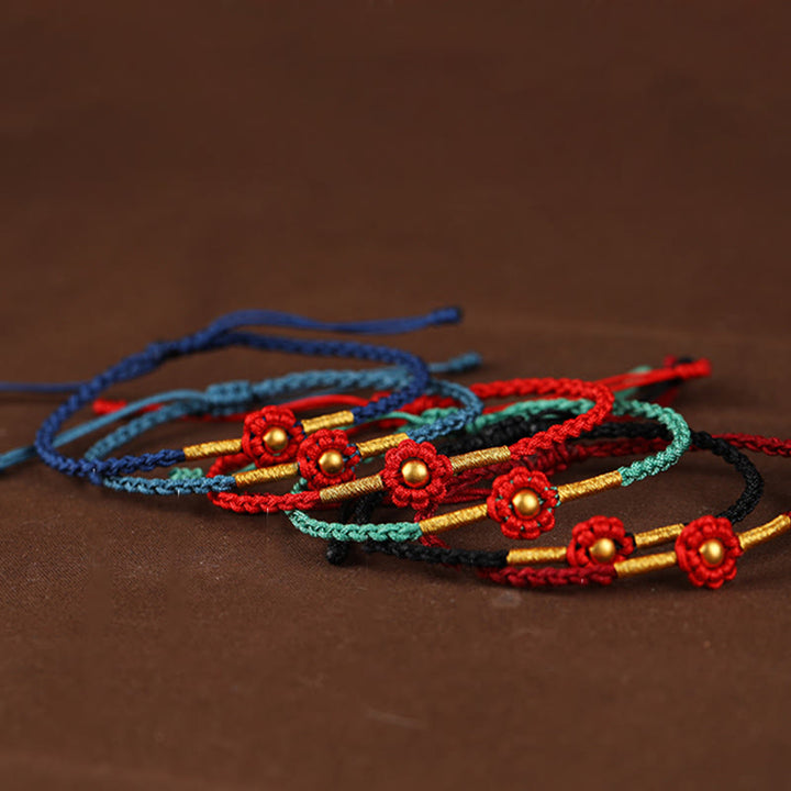 Buddha Stones 999 Gold Mini Bead Handmade Flower Design Luck Protection Rope Bracelet - image 1