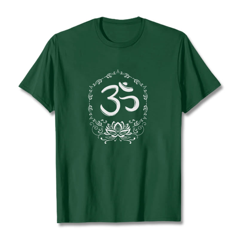Buddha Stones OM Lotus Sketch Cotton Tee T-shirt - ForestGreen - 2XL - image 6