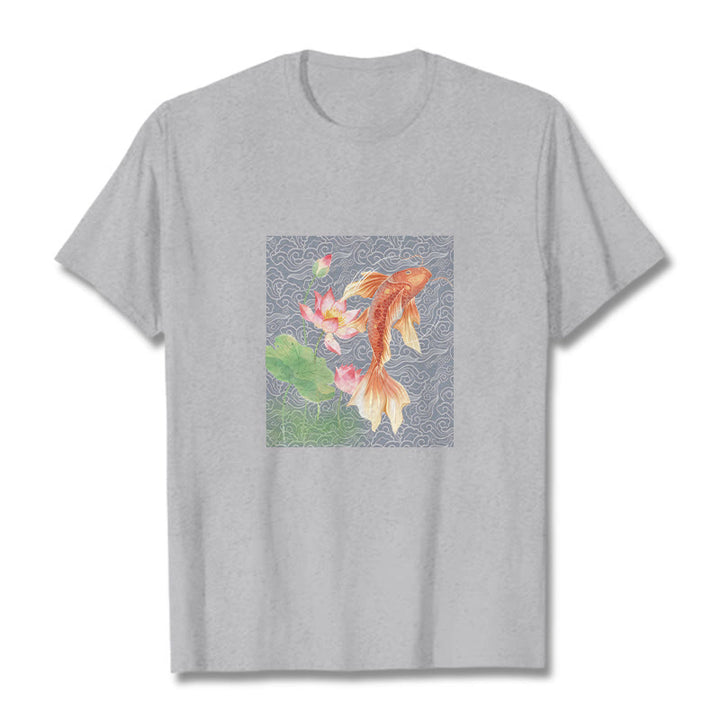 Buddha Stones Koi Fish Lotus Combination Cotton Tee T-shirt