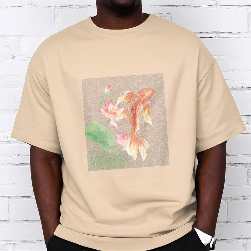Buddha Stones Koi Fish Lotus Combination Cotton Tee T-shirt - image 13