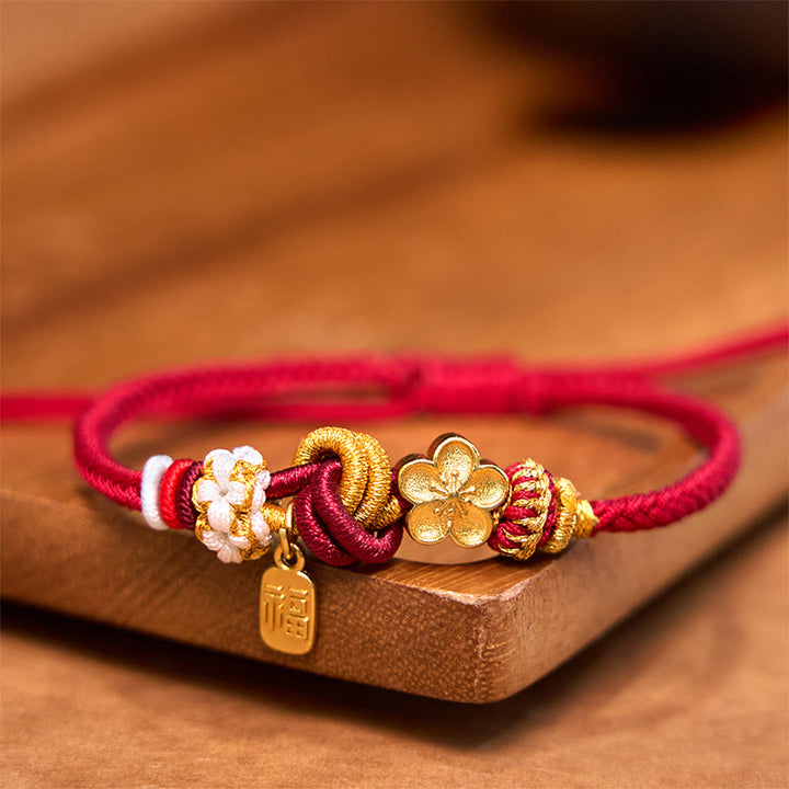 Buddha Stones Peach Blossom Happiness Charm Luck Red String Bracelet