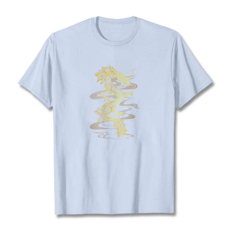 Buddha Stones Golden Dragon Cotton Tee T-shirt - LightCyan - 2XL - image 6