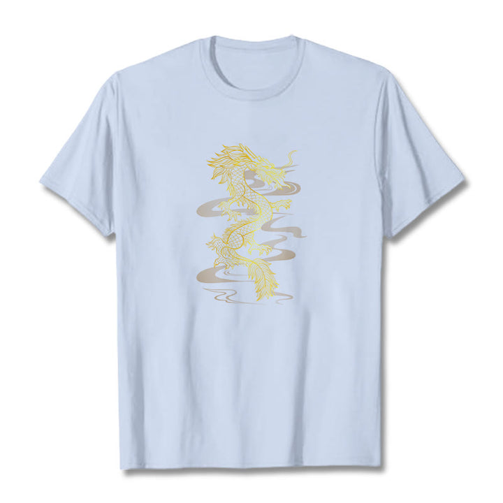 Buddha Stones Golden Dragon Cotton Tee T-shirt - LightCyan - 2XL - image 6