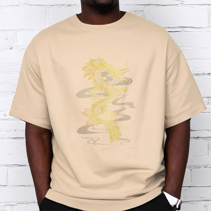 Buddha Stones Golden Dragon Cotton Tee T-shirt