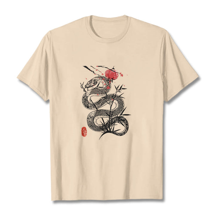Buddha Stones Lantern Bamboo Leaves Snake Design Cotton Tee T-shirt - image 12