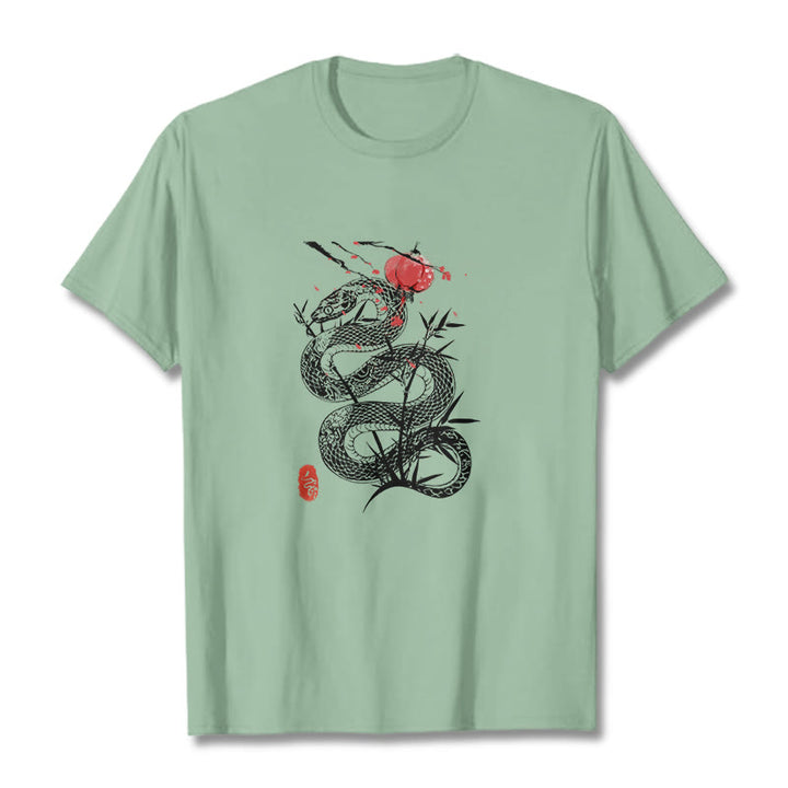 Buddha Stones Lantern Bamboo Leaves Snake Design Cotton Tee T-shirt - image 14