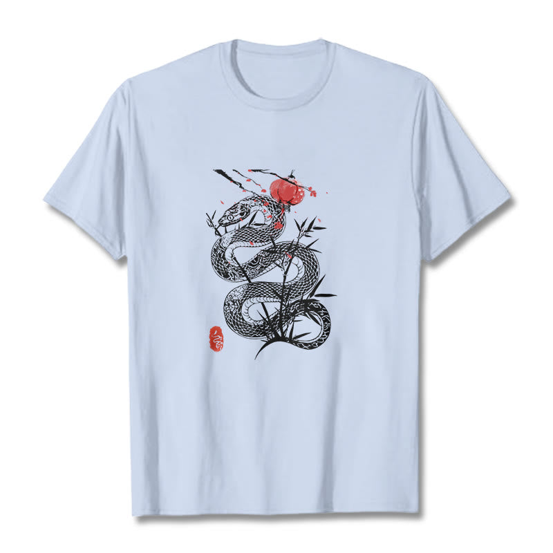 Buddha Stones Lantern Bamboo Leaves Snake Design Cotton Tee T-shirt - image 5