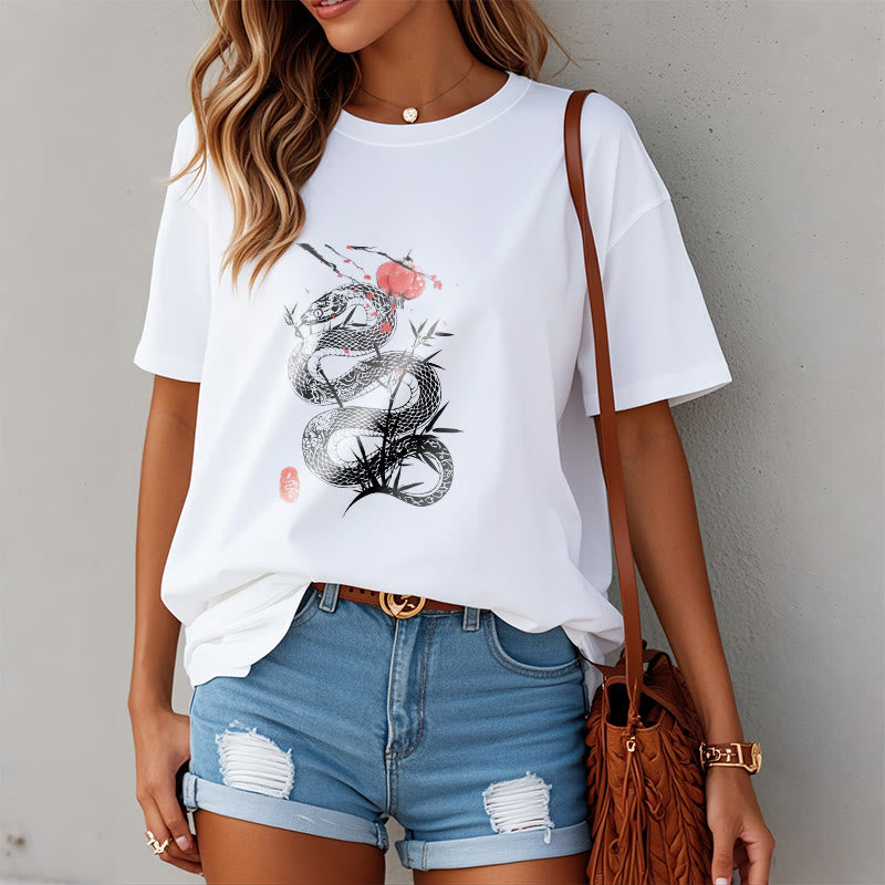 Buddha Stones Lantern Bamboo Leaves Snake Design Cotton Tee T-shirt - image 8