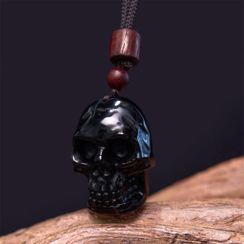 Buddha Stones Black Obsidian String Shmashana Skeleton Fulfilment Necklace Pendant