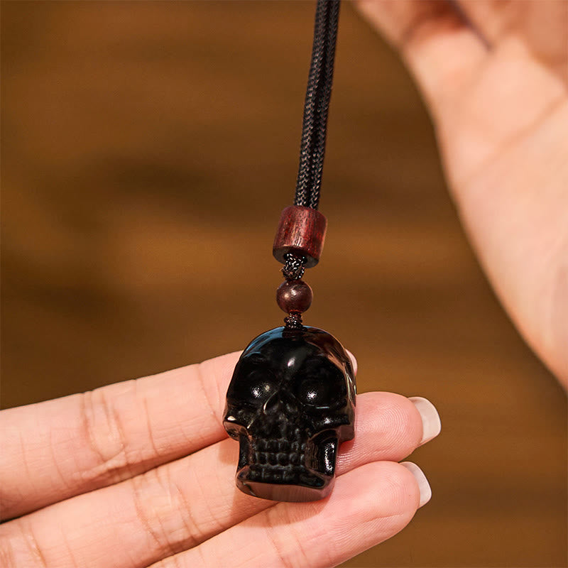 Buddha Stones Black Obsidian String Shmashana Skeleton Fulfilment Necklace Pendant