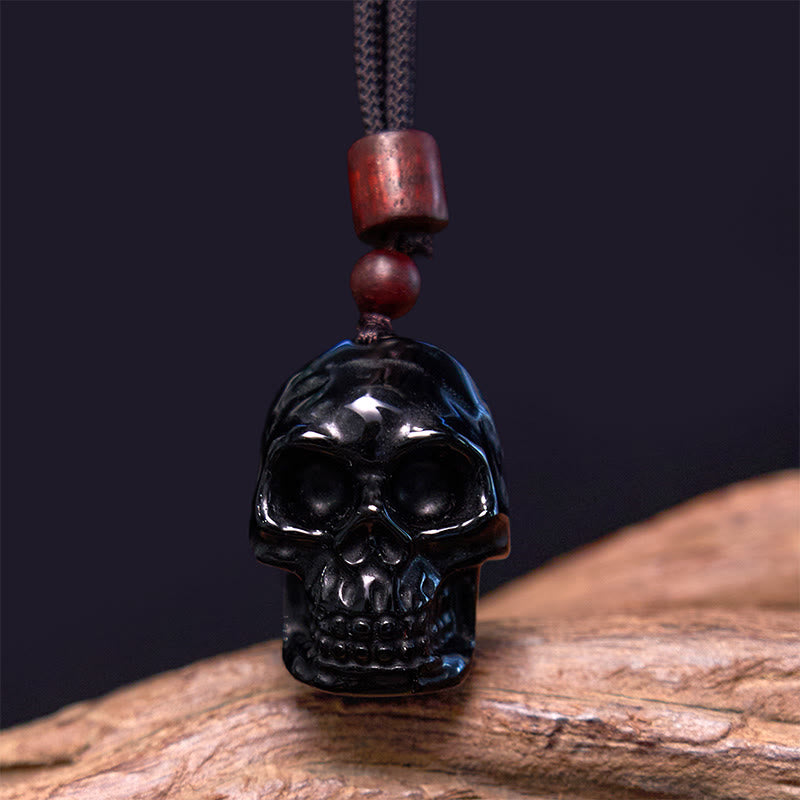 Buddha Stones Black Obsidian String Shmashana Skeleton Fulfilment Necklace Pendant