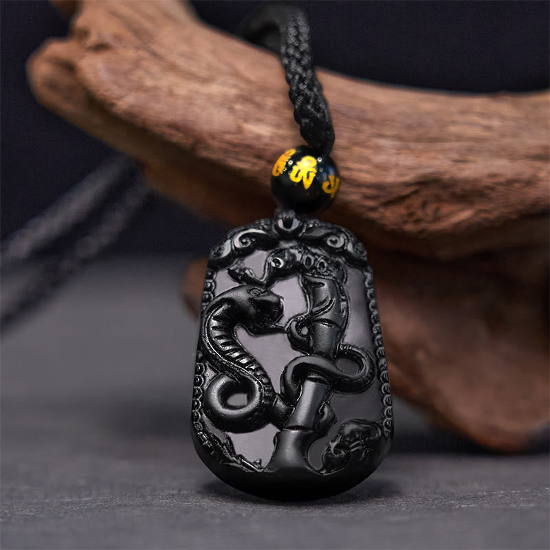 Buddha Stones Chinese Zodiac Obsidian Purification Fulfilment Necklace Pendant