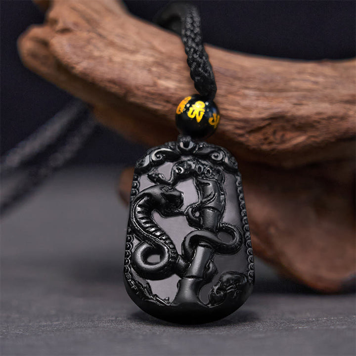 Buddha Stones Chinese Zodiac Obsidian Purification Fulfilment Necklace Pendant