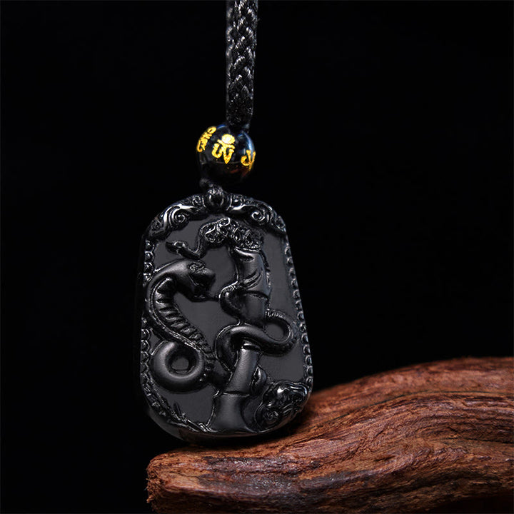 Buddha Stones Chinese Zodiac Obsidian Purification Fulfilment Necklace Pendant