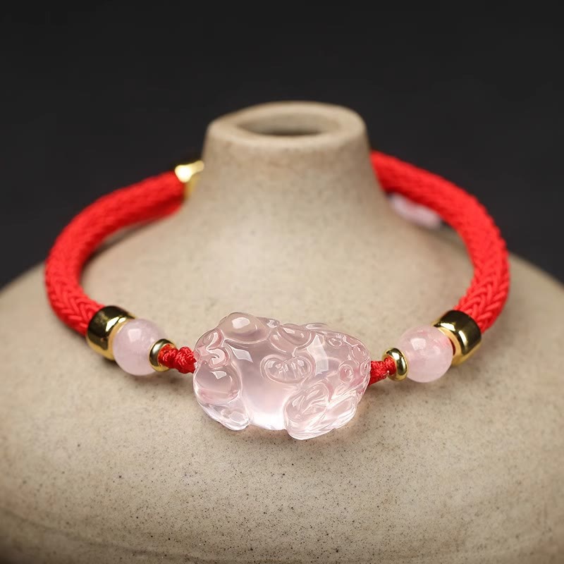 Buddha Stones PiXiu Pink Crystal Wealth String Braided Bracelet