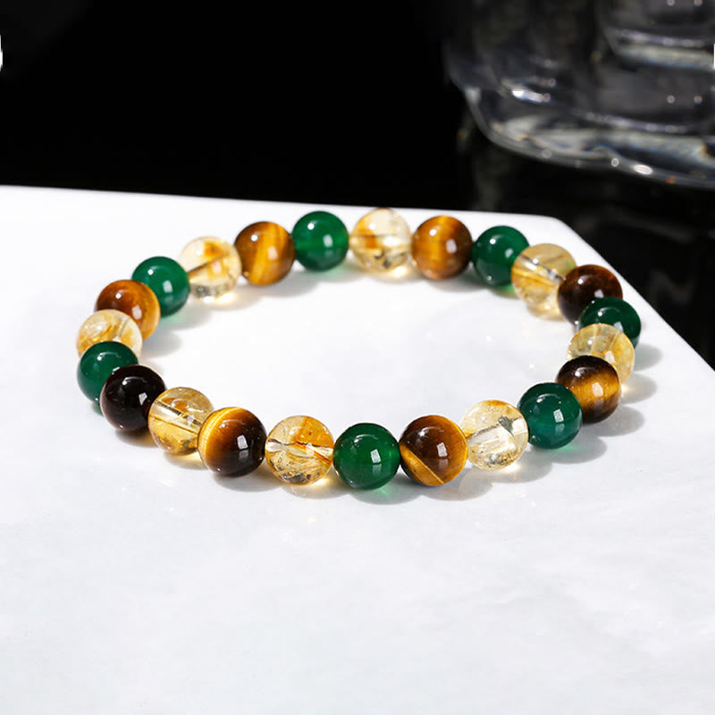 Buddha Stones Natural Tiger Eye Green Agate Citrine Mix And Match Beads Protection Bracelet